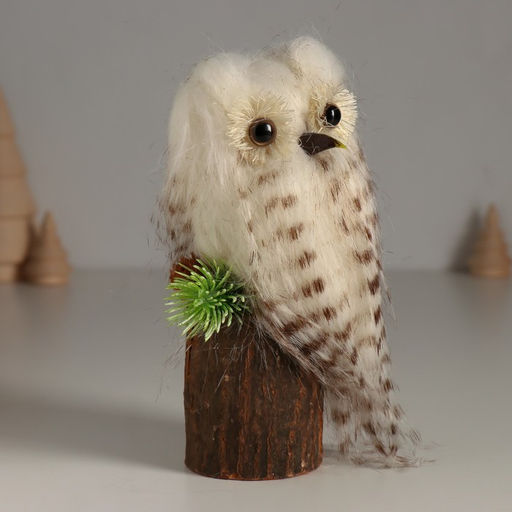 Фигурка Пушистик: Совушка Белая на пеньке, 8?7.5?15 см