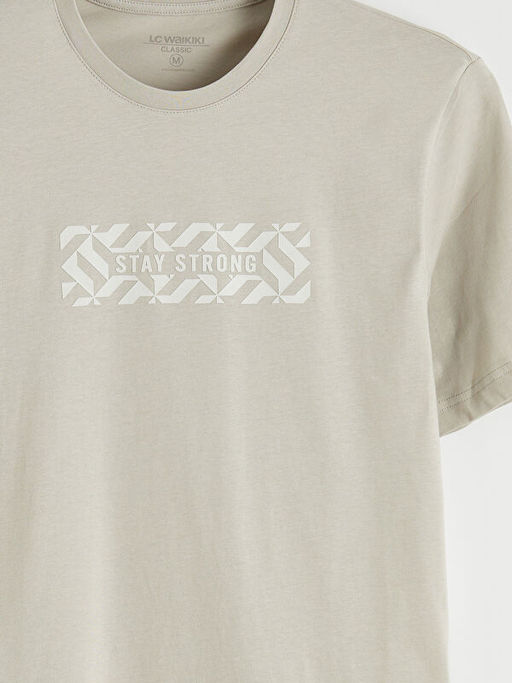 Bisiklet Yaka Bask?l? Penye Erkek Ti??rt