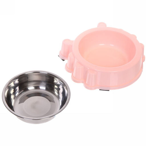 Цена за 2 шт. Миска пластиковая с металлической чашкой "Колор-Лягушка" 20*5см цвет нежно-розовый/250мл