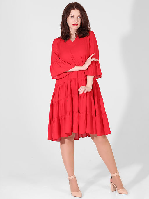 Платье-двойка свободное нарядное больших размеров красное - Almond фото 6