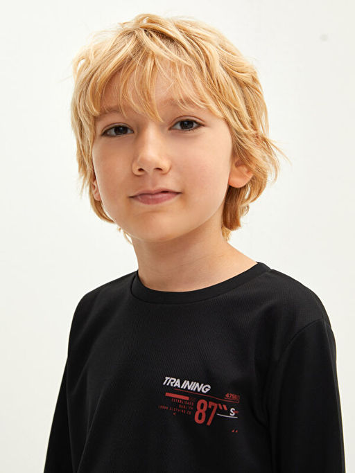 Bisiklet Yaka Bask?l? Uzun Kollu Erkek ?ocuk Ti??rt - Waikiki фото 3