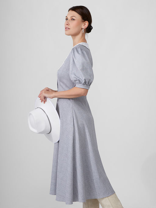 Платье с кружевным воротником OD-888-2 св.серый