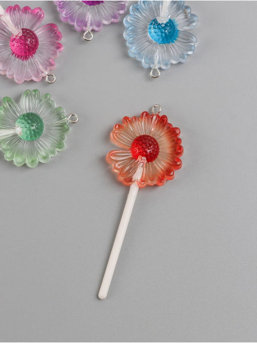 Цена за 5 шт. Подвеска для творчества акрил «Ромашка на палочке», 6×2.8×1 см, МИКС