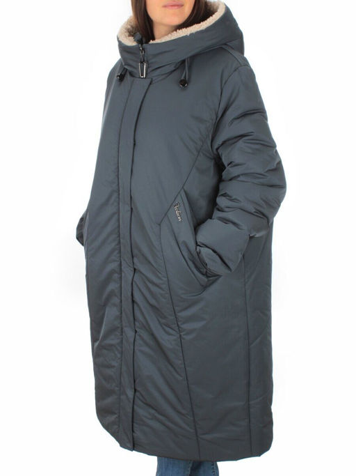 M-9029 GRAY/BLUE Пальто зимнее женское CORUSKY (верблюжья шерсть) - Фабричный китай фото 3