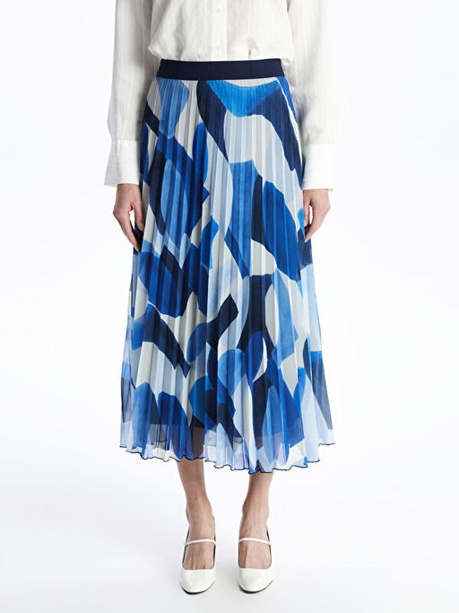 Beli Lastikli ?i?ekli Kad?n ?ifon Etek