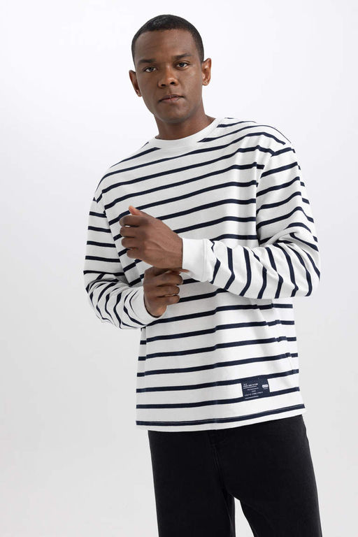 Толстовка в полоску с круглым вырезом Comfort Fit - Defacto фото 4