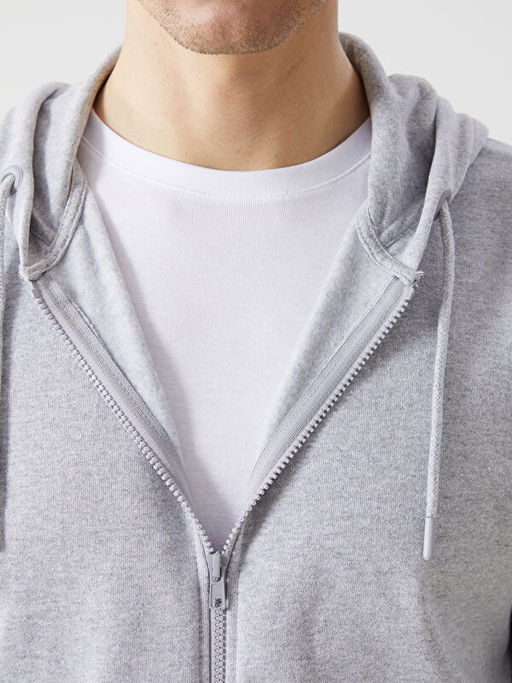 Kap??onlu Uzun Kollu Erkek Fermuarl? Sweatshirt