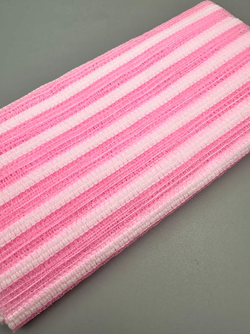 Bath Towel Мочалка-полотенце для душа с пилинг-эффектом / Stripe Long Exfoliating Towel, розовая полоска