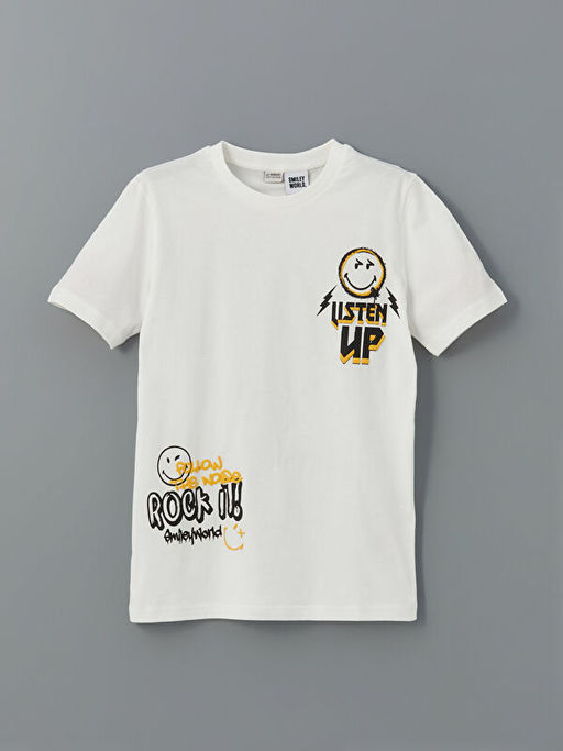 Bisiklet Yaka Smiley World Bask?l? Erkek ?ocuk Ti??rt