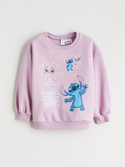 Bisiklet Yaka Stitch ve Angel Bask?l? K?z ?ocuk Sweatshirt ve Tayt