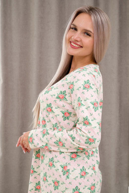 Ночная сорочка из интерлока длинный рукав Соня розовый - Амадэль фото 7