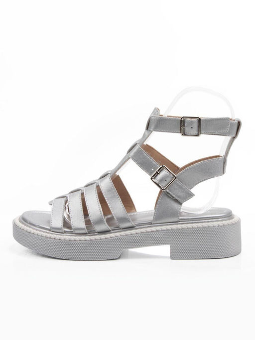 08-PEQ209-3 GREY/SILVER Босоножки женские (натуральная кожа)