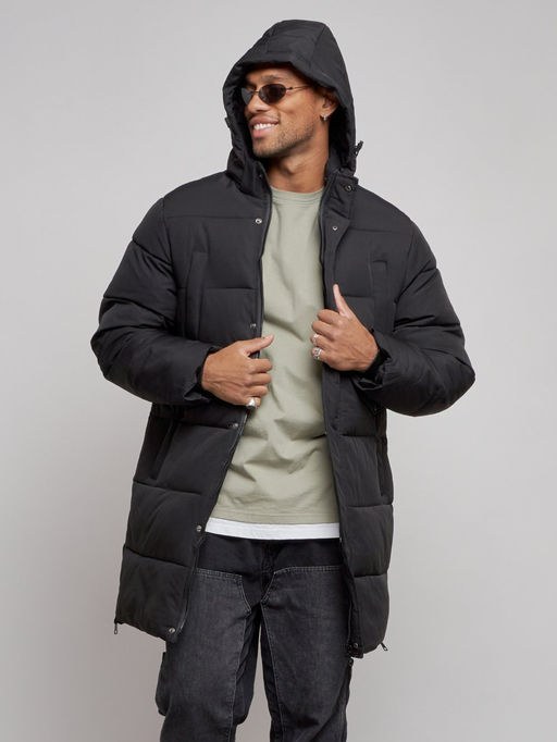 Парка мужская зимняя удлиненная молодежная черного цвета 806Ch - Wonderrman фото 7