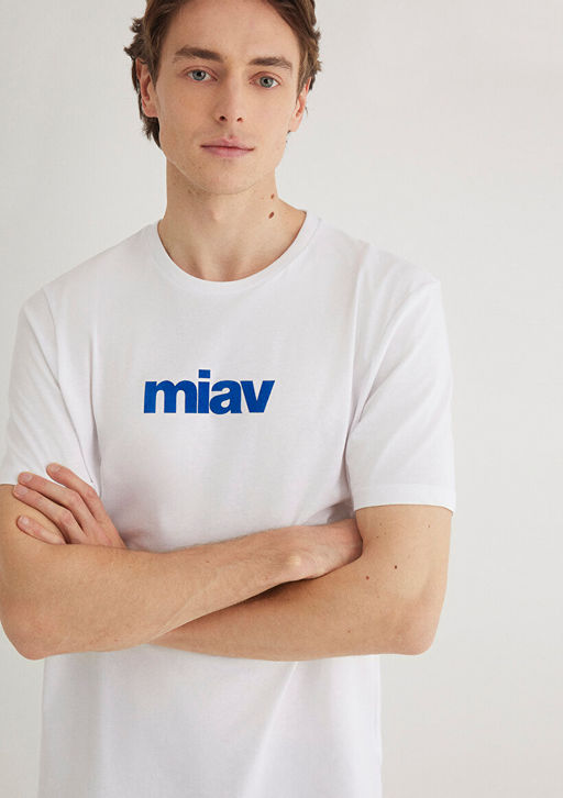 Miav Bask?l? Beyaz Ti??rt - Mavi фото 3