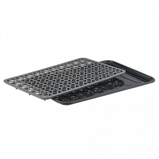 Сушилка-поднос настольная для посуды пластмассовая 43х31х3,5см, с решеткой для сушки, антрацит-серый (Россия)