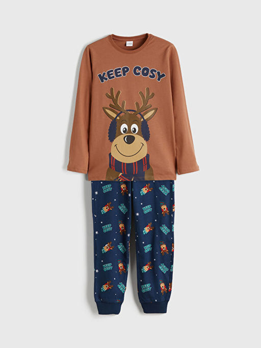 Bisiklet Yaka Y?lba?? Temal? Erkek ?ocuk Pijama Tak?m?