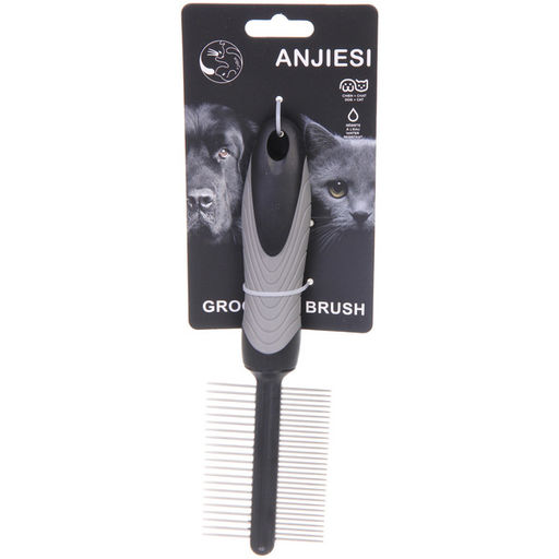 Цена за 2 шт. Расческа - гребень двухсторонняя для животных "ПРЕМИУМ - МОЙ БРО", прорезиненная ручка, цвет серый/черный, 5.2*21.5см