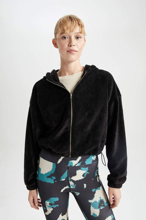 DeFactoFit плюшевая толстовка с капюшоном и карманами на молнии  фото 3