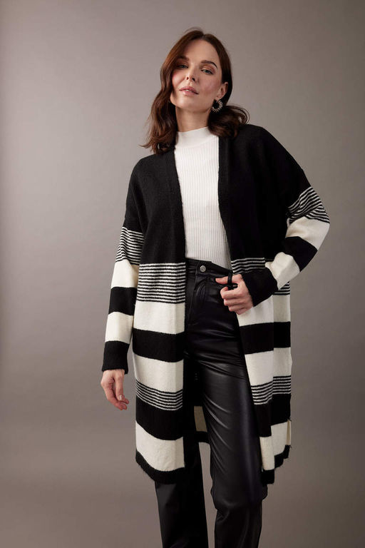 Кардиган стандартного кроя с V-образным вырезом - Defacto фото 3