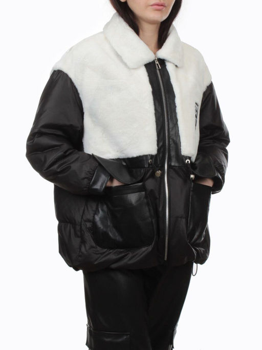 H24-223 BLACK WHITE Куртка демисезонная женская (100 гр. холлофайбер)