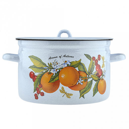 Фруктовая фантазия Кастрюля эмалированная 7л, форма цилиндрическая, металлическая крышка, металлические ручки (Россия) - Домашняя мода фото 2