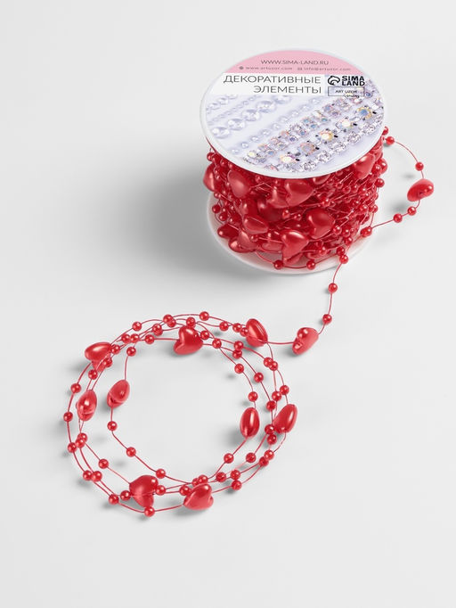 Бусины на леске, Сердца, 3/9 мм, 90.5 м, красные