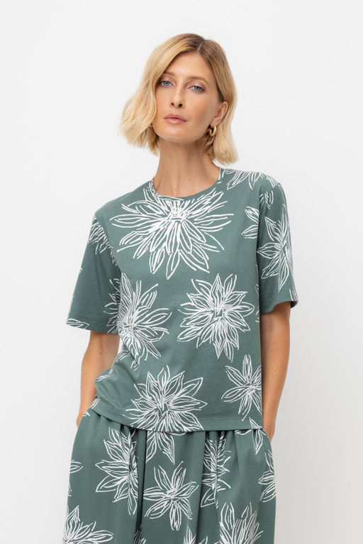 ЕП 30098/зеленый,крупные астры фуфайка жен