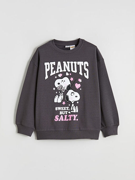 Snoopy Bask?l? K?z ?ocuk Kal?n Sweatshirt