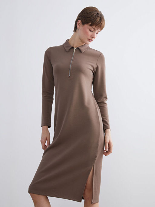 B?y?k Beden Polo Yaka Y?rtma?l? Elbise