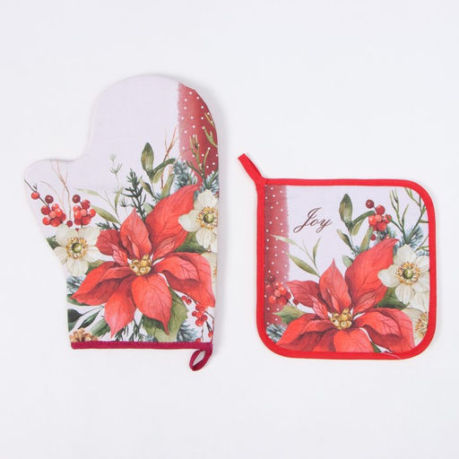 Набор кух. Этель Пуансеттия: прихватка 19х19 см, варежка-прихватка 20х28 см, 100% хл  фото 2