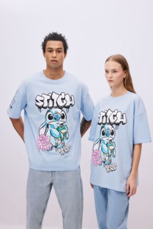 Coool Disney Lilo & Stitch Oversize Fit Bisiklet Yaka K?sa Kollu Tisort