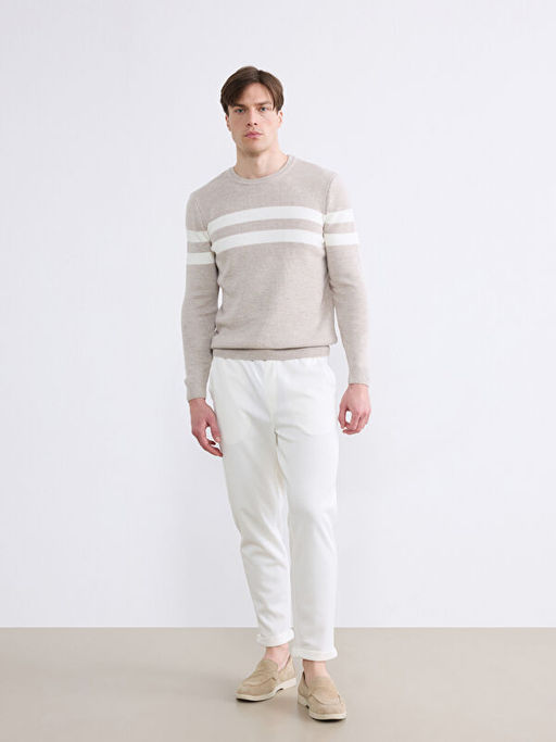 Bisiklet Yaka ?izgili Erkek Triko Kazak