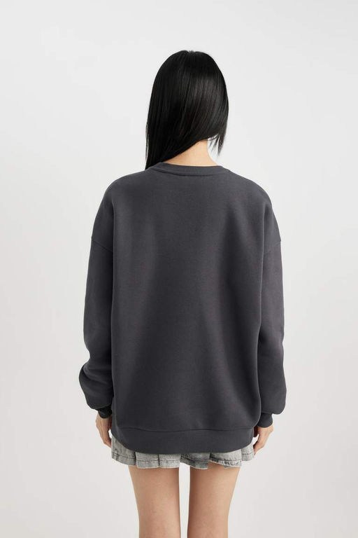 Толстый свитшот Cool Oversize с принтом и круглым вырезом - Defacto фото 5