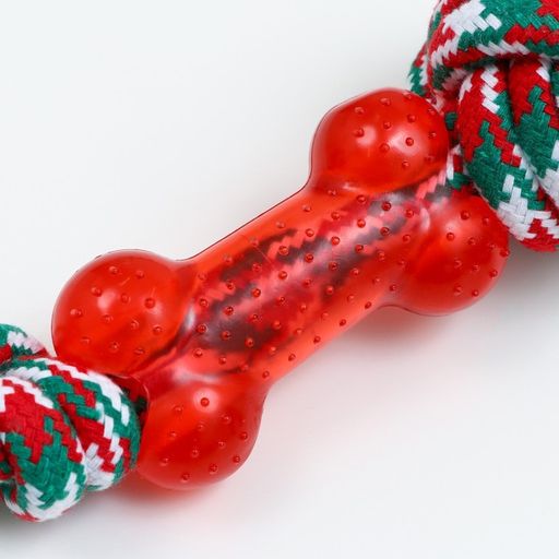 Игрушка канатная с косточкой, до 150 г, до 40 см, красно-бело-зелёная - Пижон фото 4
