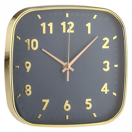 Часы настенные "Эдем" 21,3х21,3х4см, мягкий ход, циферблат синий; цифры арабские, золотой; корпус пластик, золотой; в коробке (Китай)