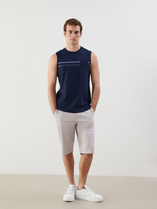 Bisiklet Yaka Bask?l? Erkek Kolsuz Ti??rt