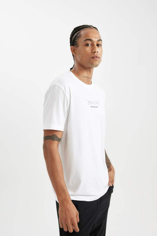 DeFactoFit Стандартная футболка с круглым вырезом и короткими рукавами с принтом  фото 4