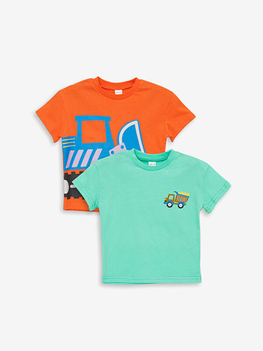 Bisiklet Yaka K?sa Kollu Bask?l? Erkek Bebek Ti??rt 2li