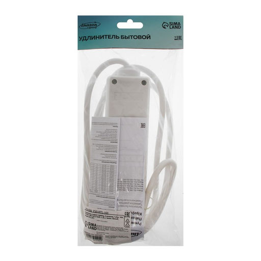 Удлинитель Luazon Lighting, 3 розетки, 1.8 м, 10 А, 2200 Вт, 3×1.5 мм2, с заземлением, с выключателем, белый