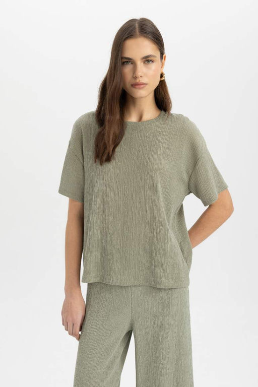 Футболка с короткими рукавами и круглым вырезом Relax Fit - Defacto фото 3