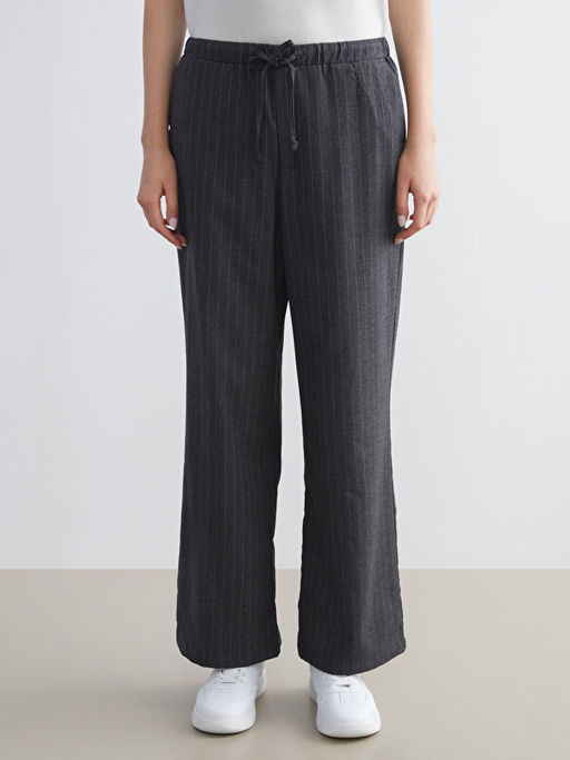 Beli Lastikli ?izgili Kad?n Pantolon