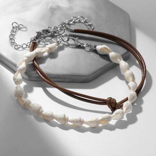 Цена за 2 шт. Браслеты на ногу «Ракушки», цвет бело-коричневый в серебре