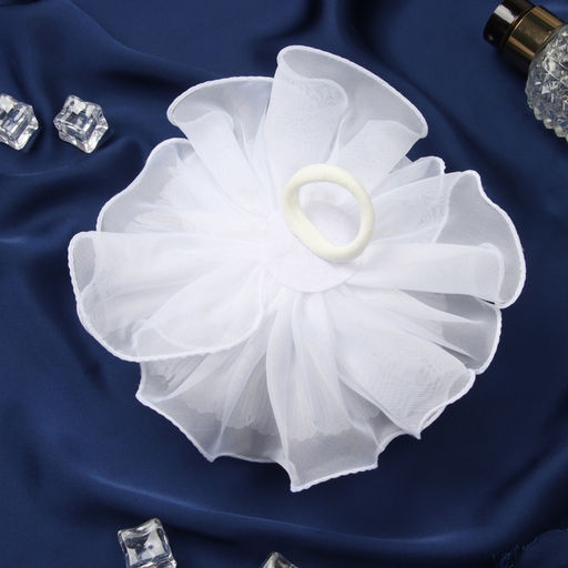 Цена за 6 шт. Бант для волос на резинке «Школьница», жатка края контраст, 16 см, сине-белый