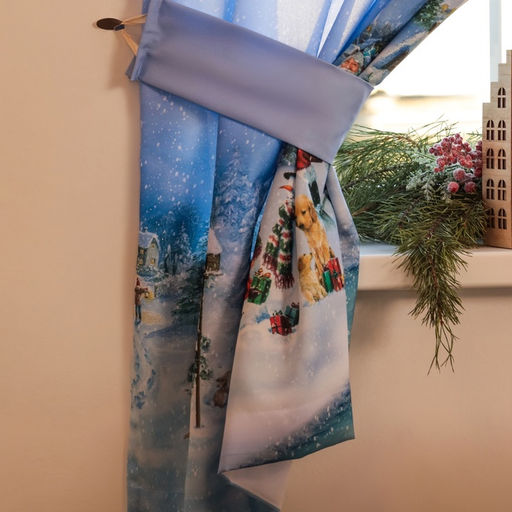 Комплект штор для кухни с подхватами «Рождественский вечер» 145×180 см-2 штуки, 100% п/э