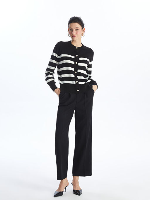 Bisiklet Yaka ?izgili Kad?n Triko H?rka