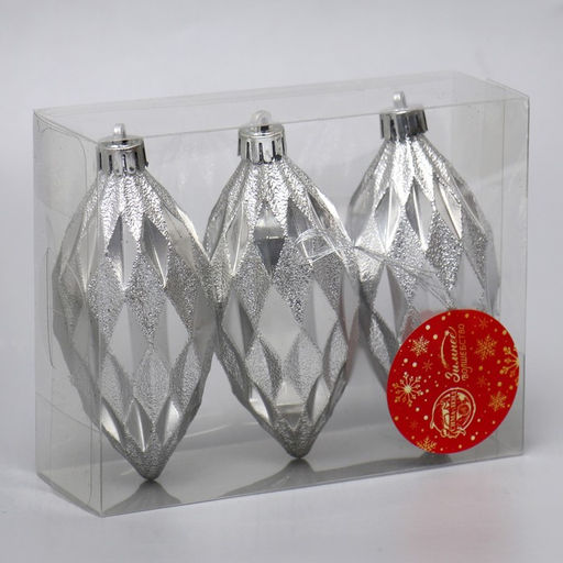 Ёлочные игрушки набор 3 шт. Сосулька-рубик, 10 см, серебро - Зимнее волшебство фото 2