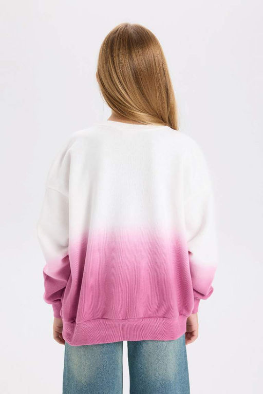 Толстовка оверсайз с широким кроем и круглым вырезом для девочек с градиентным принтом - Defacto фото 6