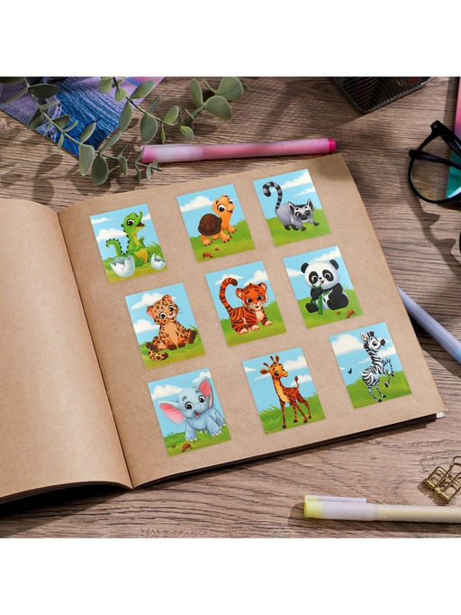 Цена за 10 шт. Наклейки детские «Животные», раскраска на обороте, 11×15.5 см