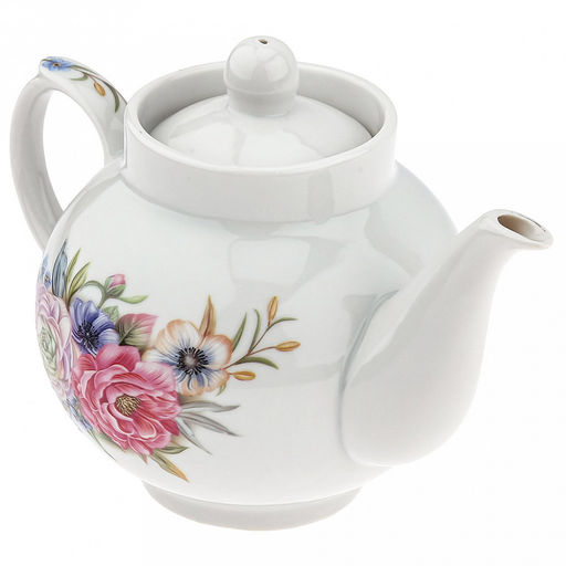Чайник заварочный фарфоровый "Розы 3D" 2 вариант 700мл, форма "Рубин" (Россия)