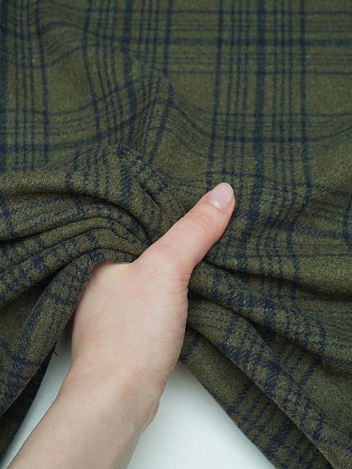 Шерсть пальтово-костюмная Твид Клетка цв.чернильный на т.хаки , ш.1.5м, шерсть-60%, п/э-40% - Купава фото 2